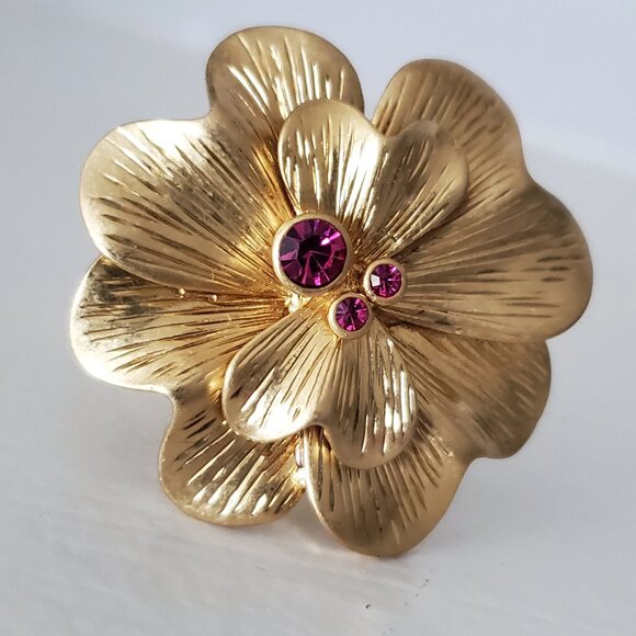 Lia Sophia Statement Goldtone Flower and Pink Crystal Ring - Picture 9 of 10